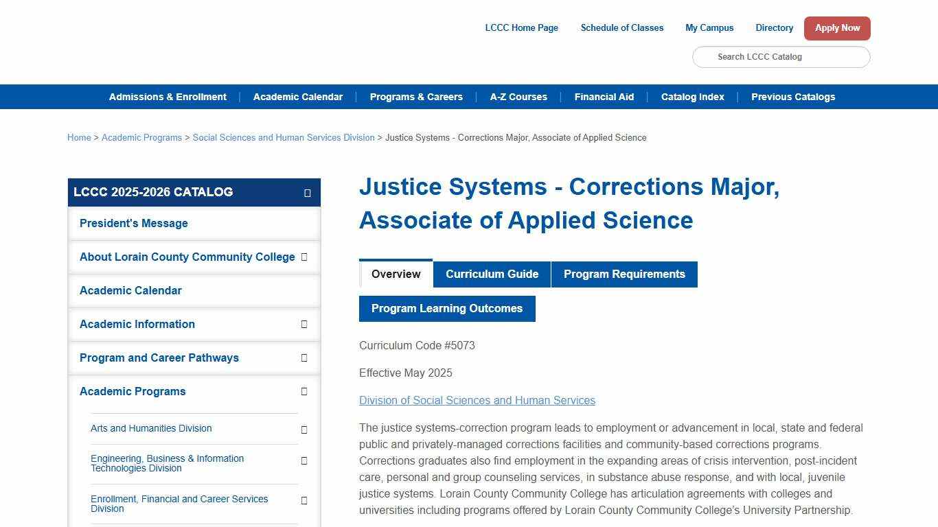 Justice Systems - Corrections Major, Associate of Applied Science < Lorain County Community College