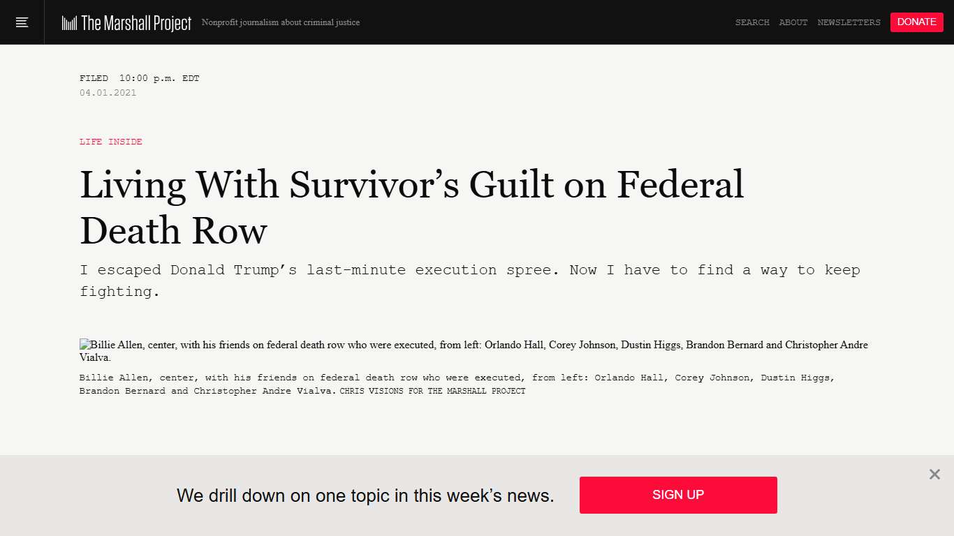 Living With Survivor’s Guilt on Federal Death Row The Marshall Project